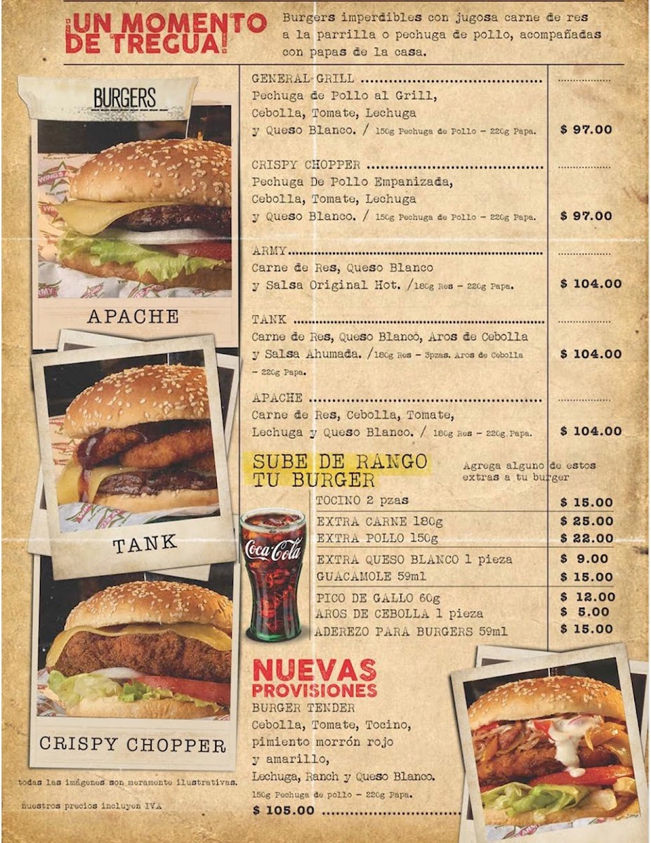Wing's Army Salina Cruz Menu - Image 1